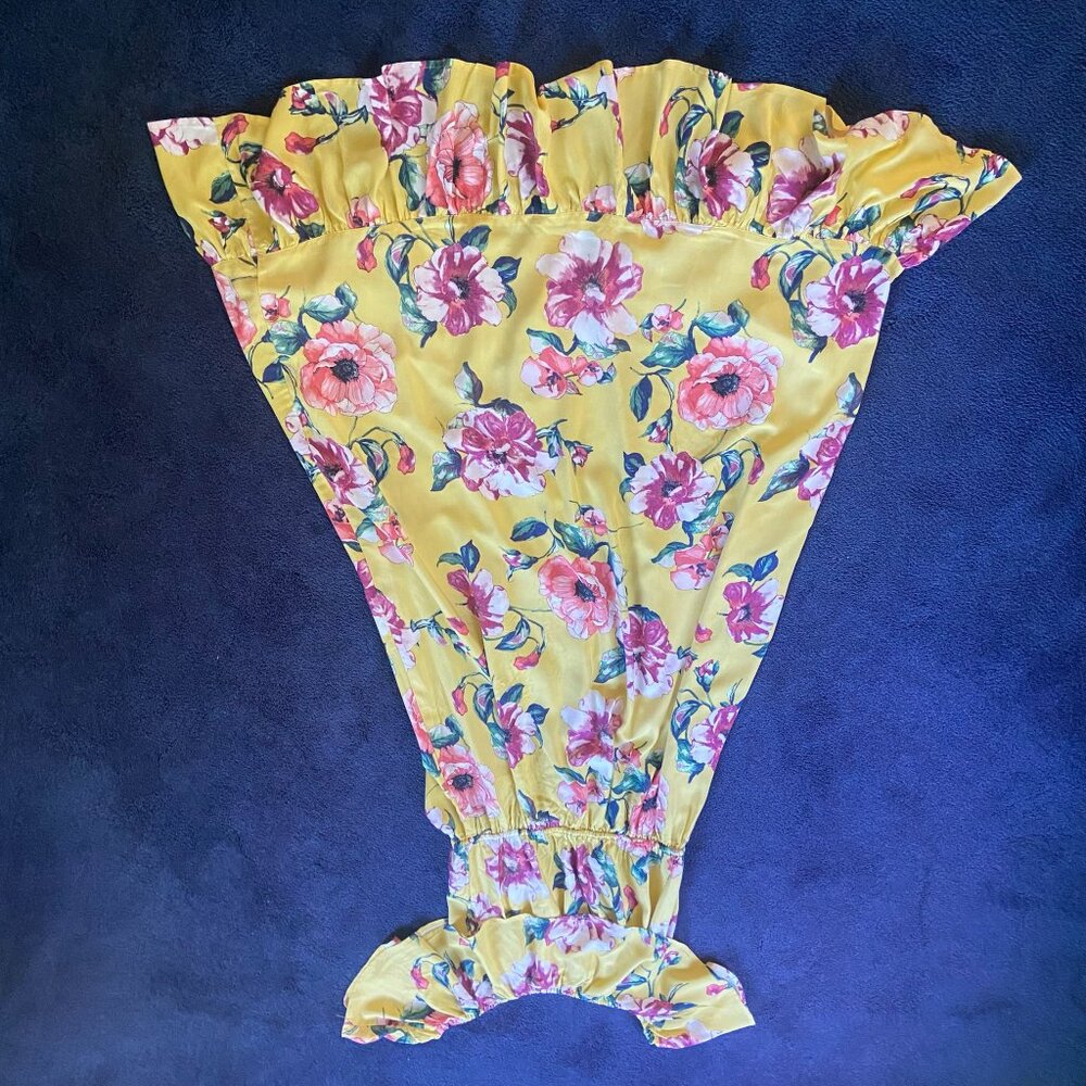 NWT BAND OF GYPSIES Yellow Floral Maxi Dress Off Shoulder Ruffle High Low Hem L - Picture 7 of 7